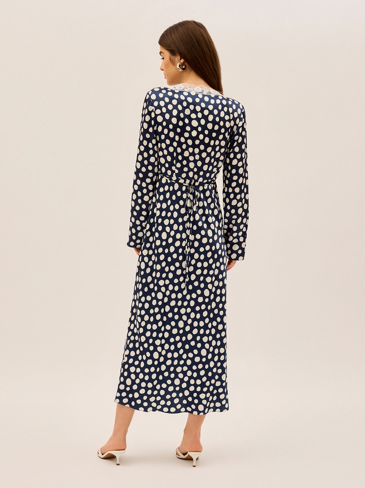 Zelda Navy Polka Dot Satin Dress By KITRI Studio