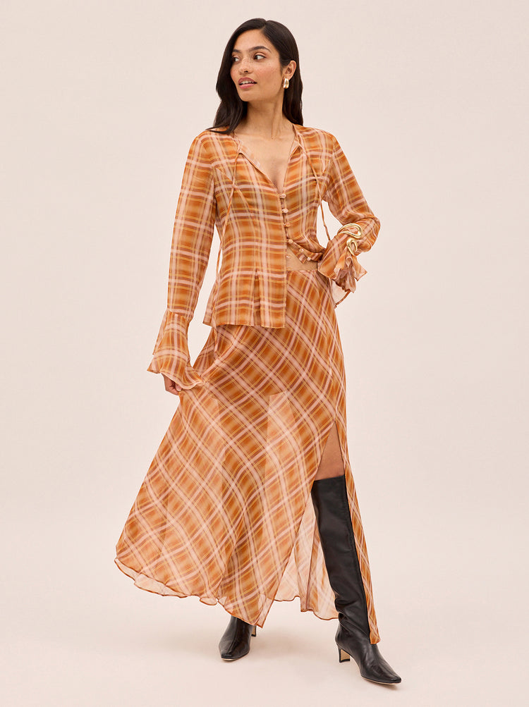 Zoe Apricot Check Print Skirt By KITRI Studio